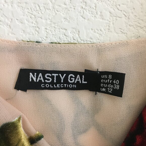 Nasty Gal Size 8 Rose Floral Devore Cowl Slip Mini Dress Party/Cocktail - Picture 6 of 15